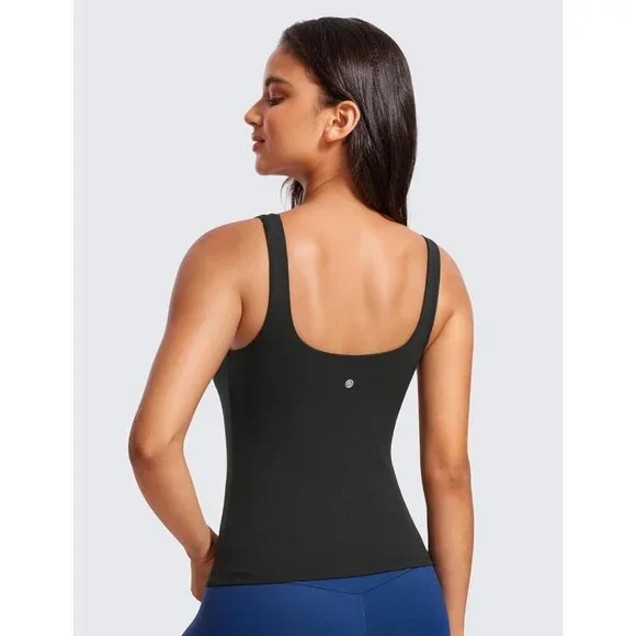 Women's Padded Workout Crop Top U Neck Built-In Bra Yoga Lounge Slim Fit